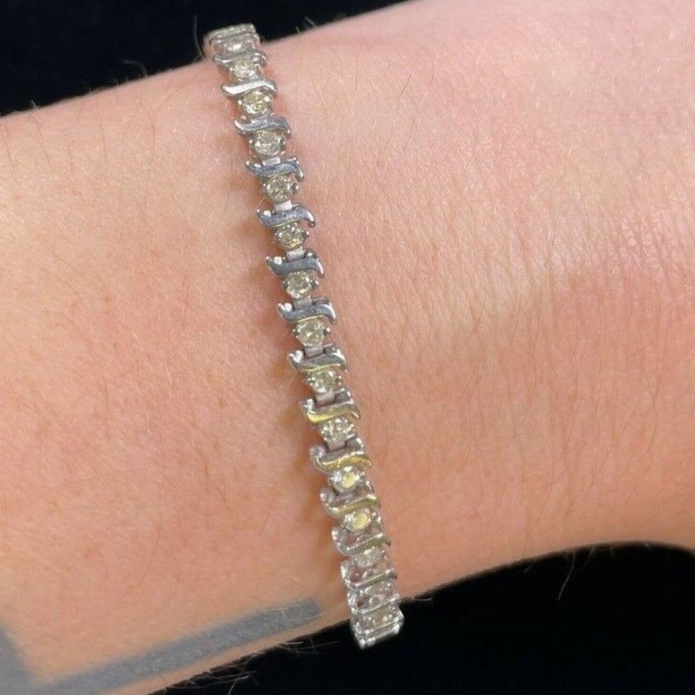10K White Gold S Link Diamond Tennis Bracelet 7" 3.8mm Box Lock (R186)